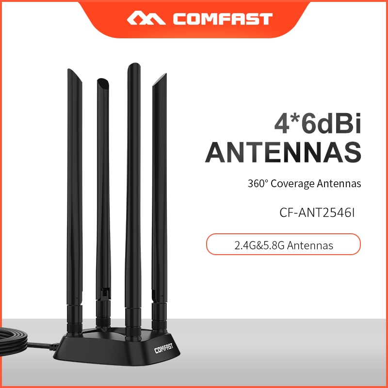 Omnidirectional 360 graders sma antenne 2.4g/5 ghz dual band 4*6 dbi antenne med 1.2m udvidelsesbase antenne til netværkskort