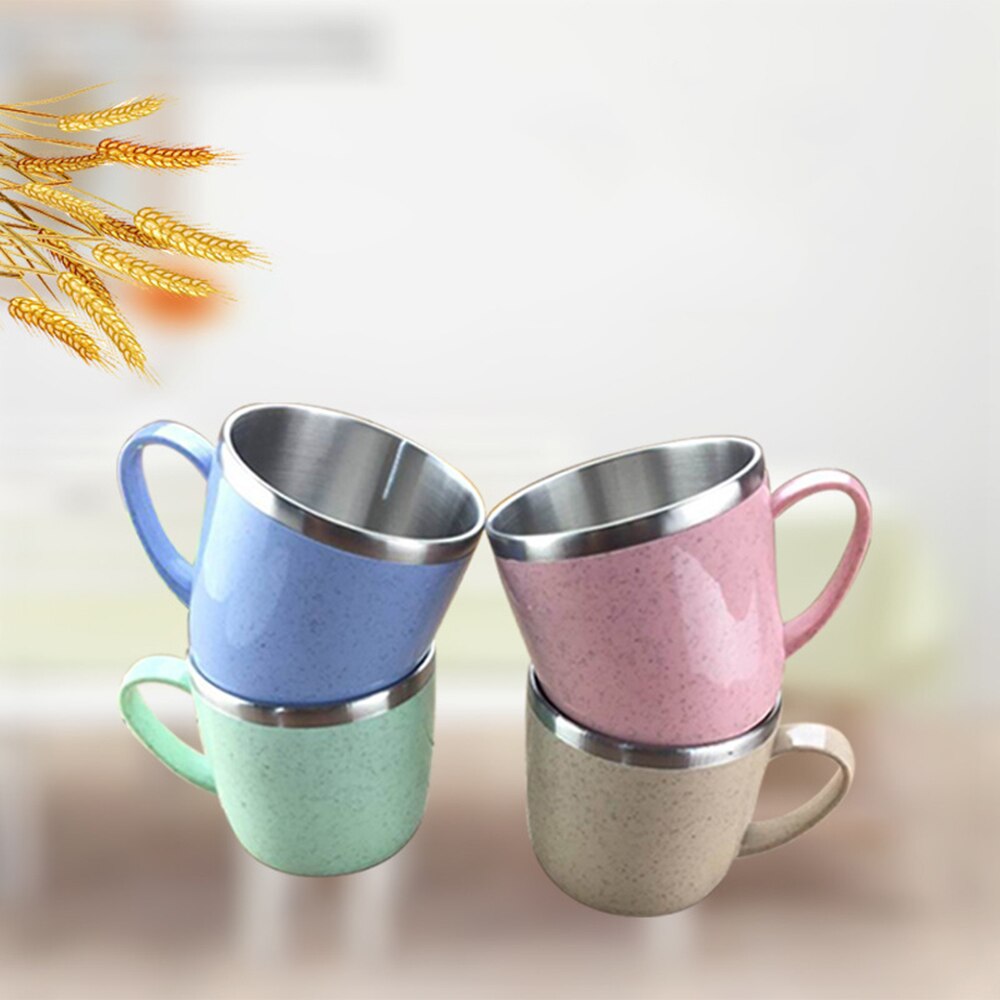 Mini Kids Mug 304 Stainless Steel Coffee Mug Tea Cup For Children Drinkware Wheat Straw Water Cup Tea Mug 8x7.3cm 220ML