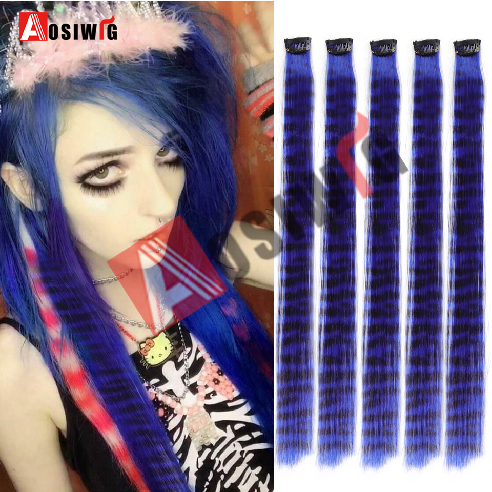 5PC Synthetic Feather Hair Extensions With Clips Heat Resistant Straight Hair Extensions Color Colored Black Hair Clip Womens 8G: T1B/Green