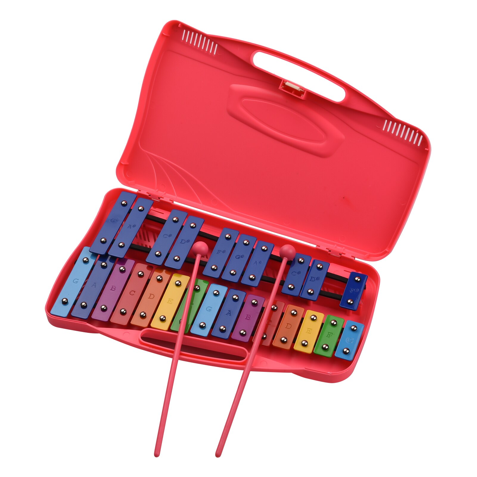 25 notas glockenspiel xilofone percussão ritmo musical educacional instrumento de ensino brinquedo com caso 2 maletes para crianças bebê: Pink