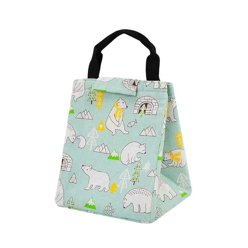 8-Kleur Mode Lunch Zakken Waterdichte Draagbare Canvas Functionele Thermische Voedsel Vrouwen Kids Reizen Picknick Werken Opbergdoos: Green Bear