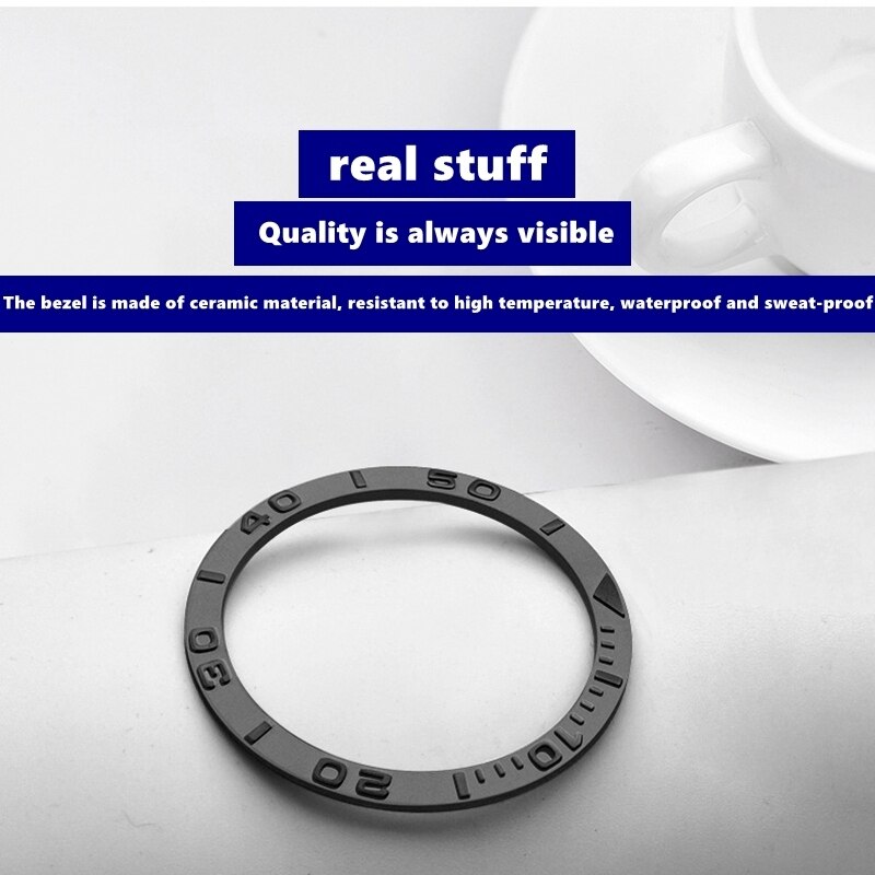 Accesorios de plata y negro para reloj, anillo a prueba de agua de Zirconia, anillo de cerámica con forma de boca, anillo de escala de cerámica, Unisex 38*31,8*1,2mm