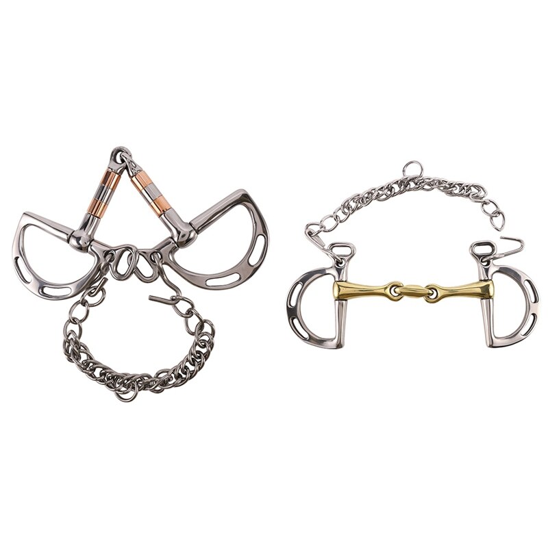 2 pièces cheval bouche Bit acier inoxydable cheval Bit bouche avec crochet et chaîne binoculaire cheval Equipment-127Mm & 135Mm