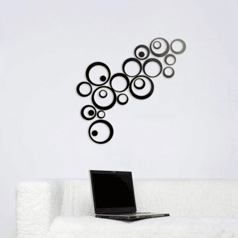 24 Pçs/lote 3D Círculos Espelho de Prata Adesivos DIY Decoração Adesivos de Parede para TV Fundo papel de Parede Decoração Da Casa Decoração Da Parede De Acrílico Arte: Black Mirror Sticker