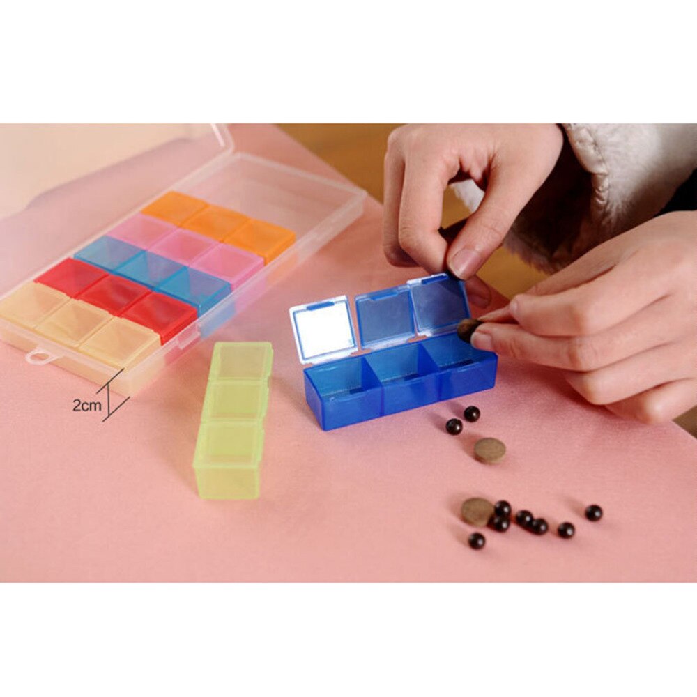 7 dages farverig beholderæske arrangør pille arrangør æsker 21 gitter pille æske tablet sorterer medicin ugentlig opbevaringsæske