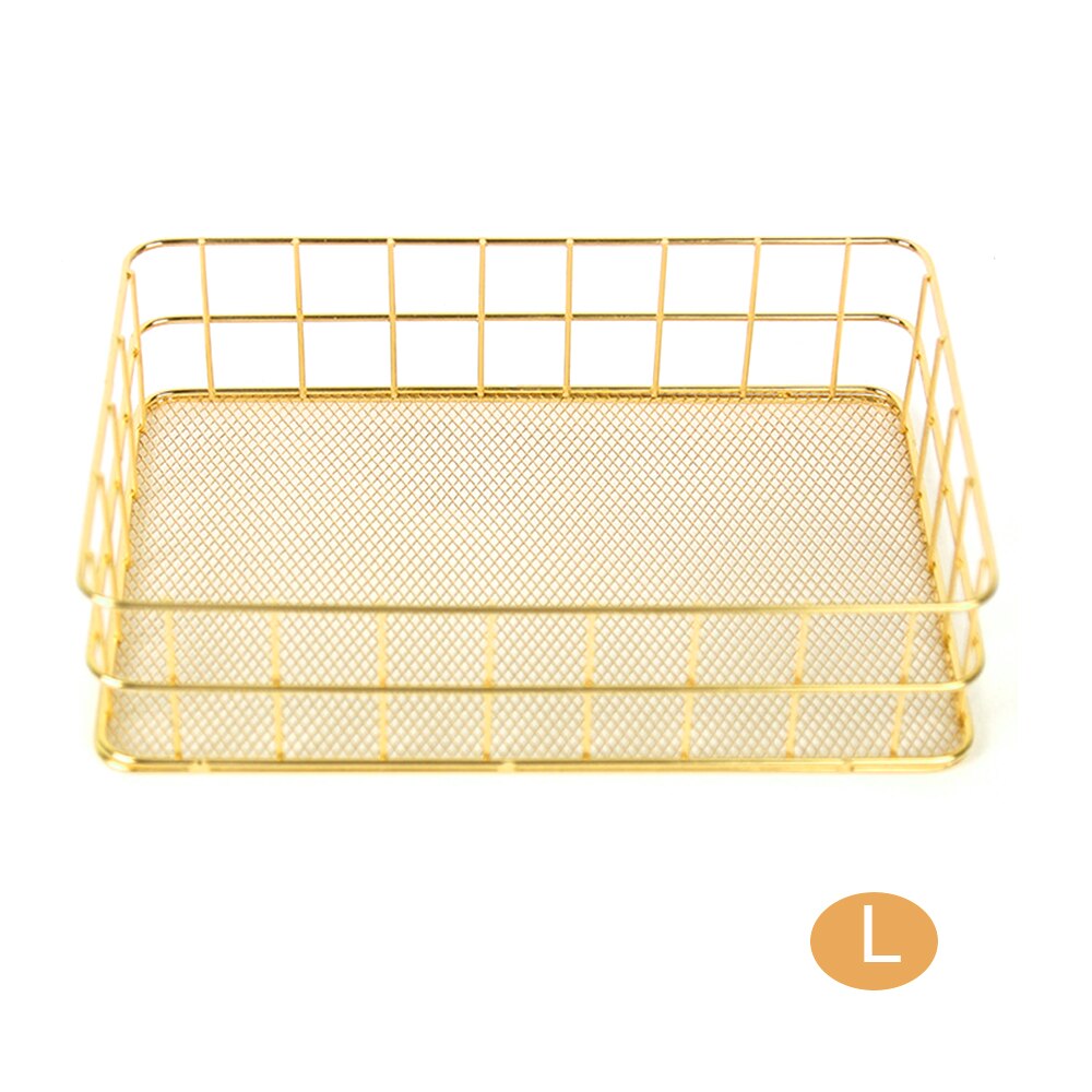 Rose Gold Metal Pen Holder Desk Organizer Pencil Holder Container Home School Storage Basket Office Accessories Mesh Pencil Pot: gold L