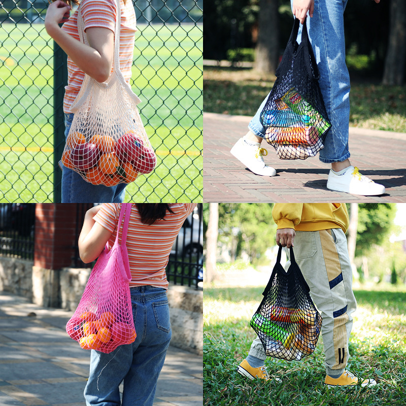 Sacchetti della spesa riutilizzabili portatili per la borsa della verdura della frutta borsa dell&#39;organizzatore della corda della maglia del cotone borse della spesa della rete della maniglia corta/lunga