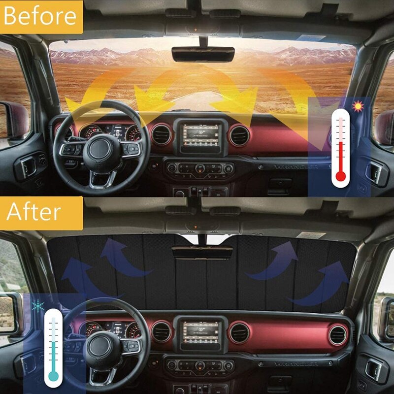 Windshield Sun Shade for Jeep Wrangler Rubicon Sahara TJ JK JKU Sun Visor Protector,Car Sun Shade Car Window Shade