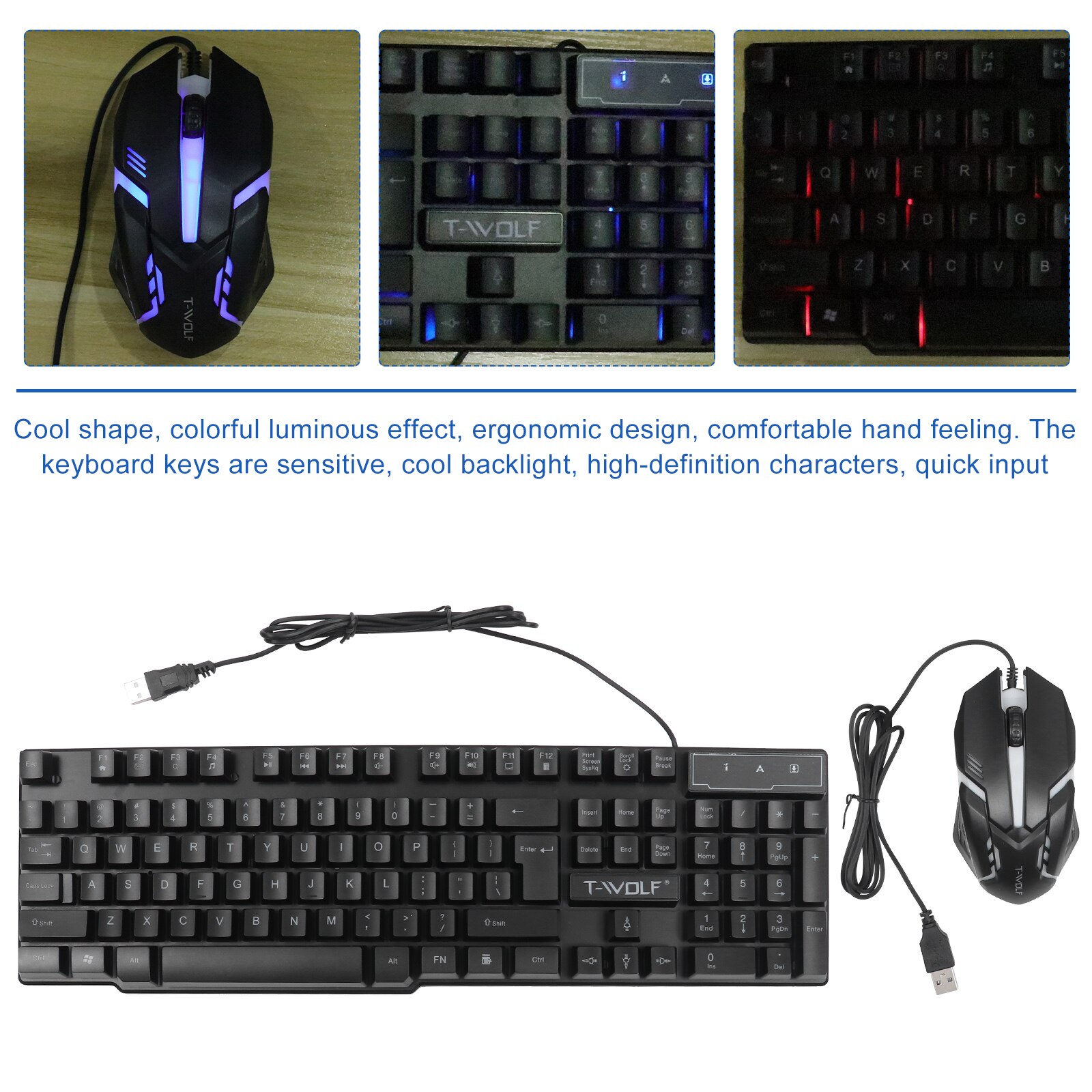 1 set cool keyboard and wired keyboard backlight keyboard kit