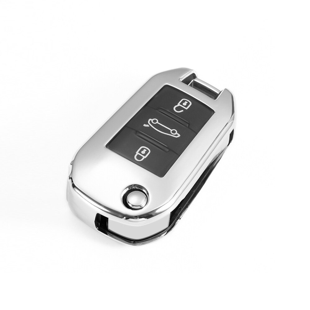 Tpu bilnøgle cover til peugeot 508 301 308 3008 5008 4008 408 308s til citroen  c4 cactus  c5 c4l c3- xr c-elysee nøgle kuffert: Sølv