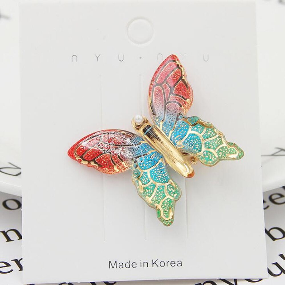 Barrettes pinces à cheveux papillon pour filles, épingles à cheveux en métal acrylique, épingles à cheveux coréennes pour femmes, accessoires: A-Red Green