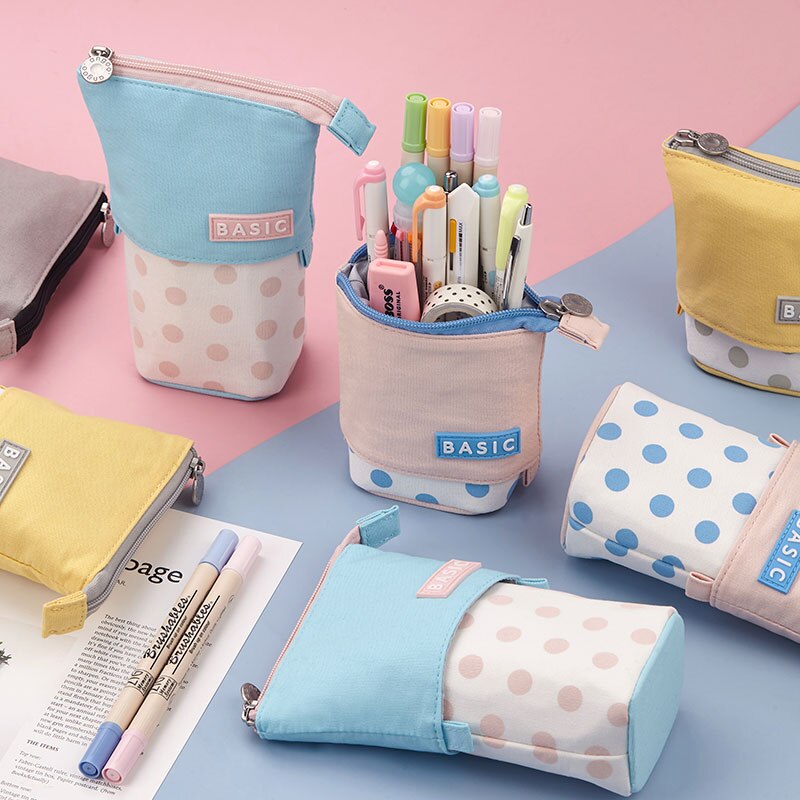 Estuche retráctil para lápices, bolsa de almacenamiento de papelería escolar, estuche Kawaii de punta ondulada, bonito portalápices, para niños, bolsas para bolígrafos