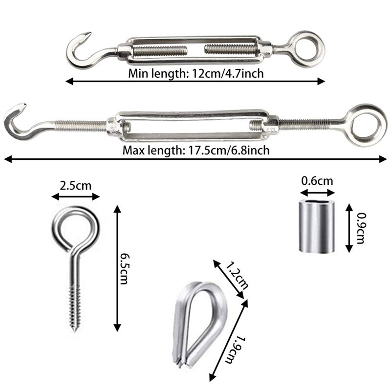 15Mx2mm Stainless Steel Cable with Steel Cable Outdoor Lamp Suspension Kit Thimble Clamp Wire and Cable Clamp