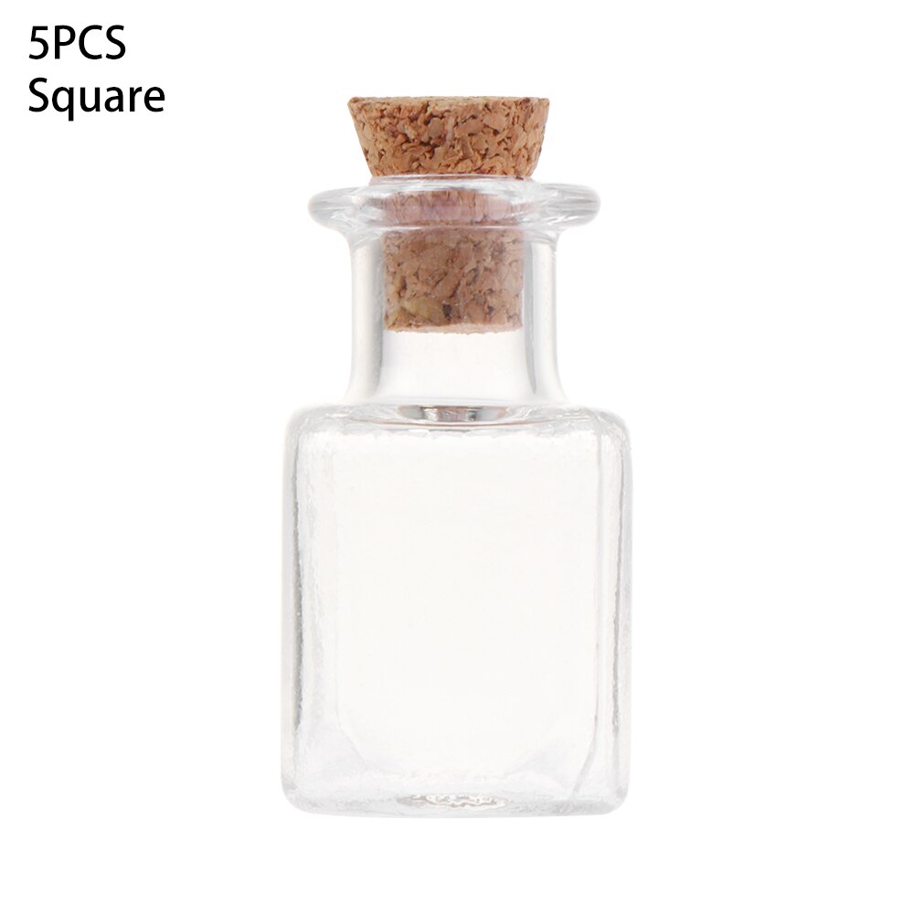 Bocaux d'échantillon vide verre bricolage 5 pièces/pack | Mini verre, bouteille de souhaits, pendentifs de décoration de maison et de mariage, bouchon de liège, flacon de stockage, pendentifs de bricolage: Square
