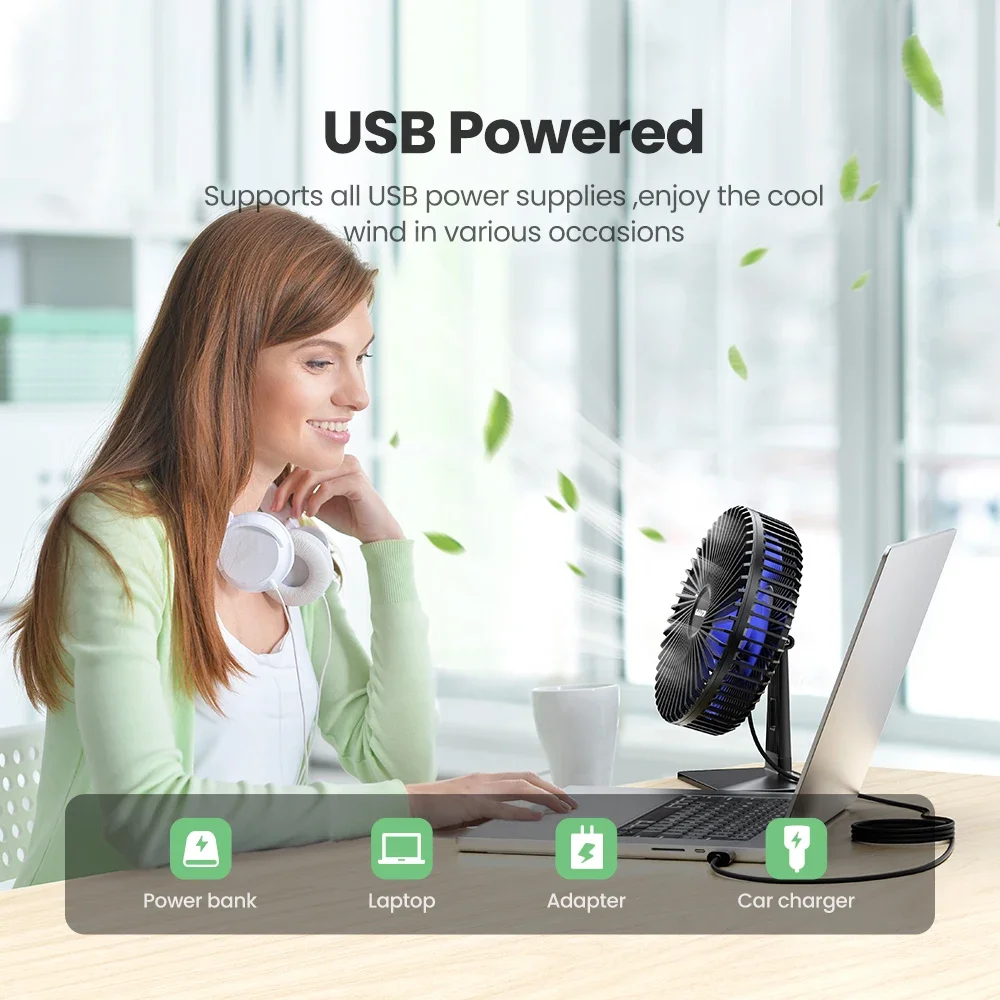 Ultra Quiet USB Small Desk Fan 90° Tilt Portable Wall Fan 4 Speeds Personal Cooling Fan for Office Home Travel Battery Operated