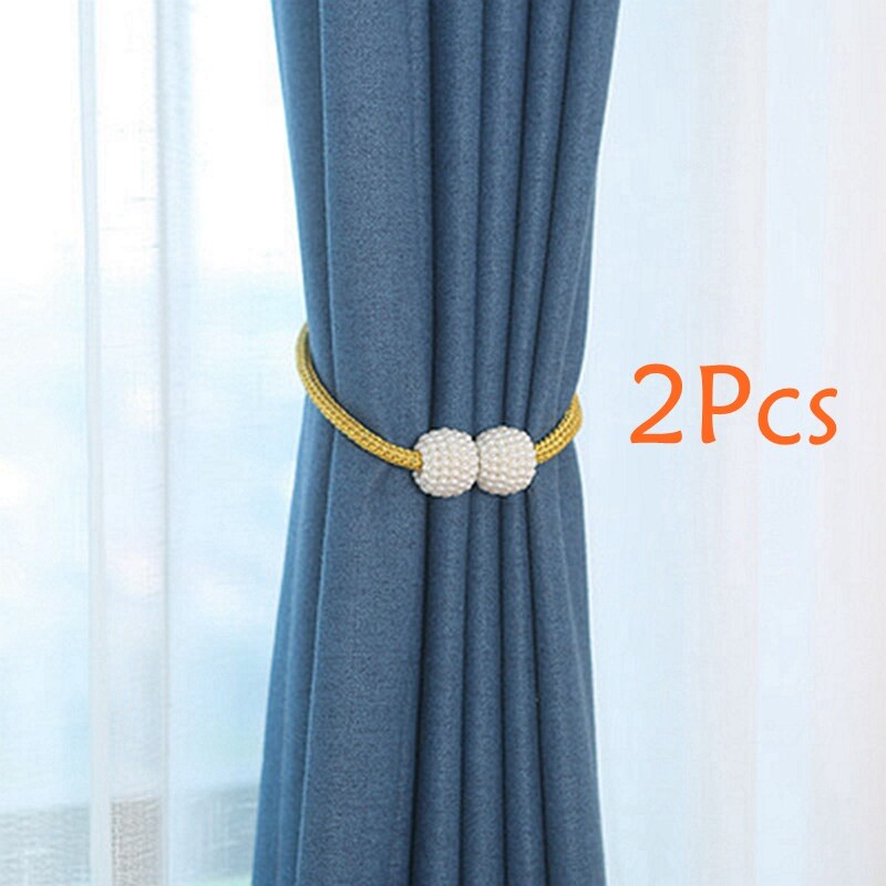 Pinces à rideaux magnétiques 2 pièces, pinces à rideaux, support de rideau, pompon, Clips magnétiques pour embrasses, attaches arrière, accessoires de décoration pour la maison: 2 Pcs Gold