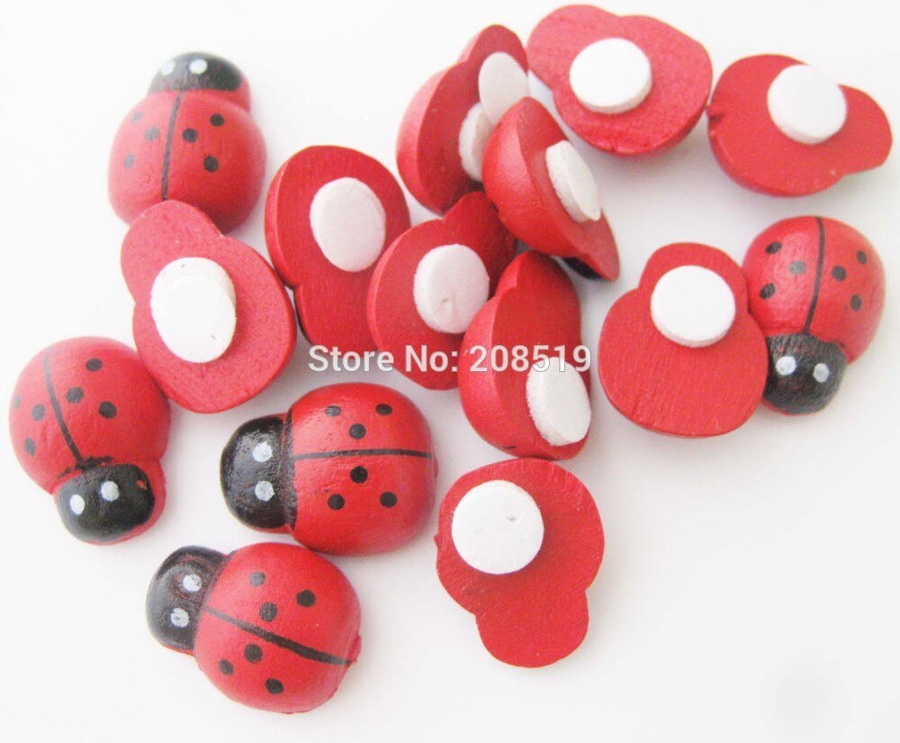 WBNAEG DIY glued flatback ladybug wood embellishment 150pcs multisizes handmade craft supplies