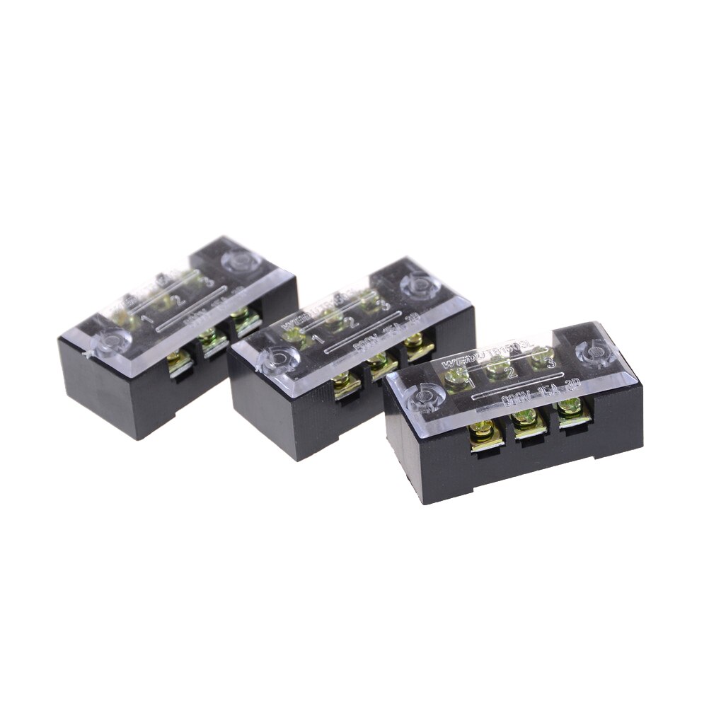 3pcs/lot Dual Row 3 Position Screw Terminal Block Strip 600V 15A w Cover TB-1503 Barrier Terminal Block