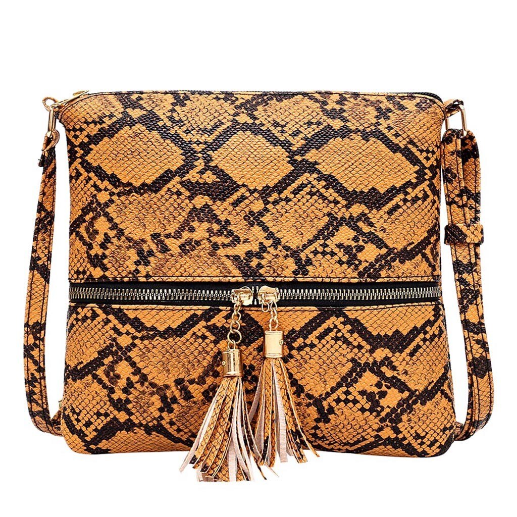 Tassel cobra impressão zíper bolsa de ombro mensageiro para mulher bolsa carteira sac a principal femme mujer bolsas femininas #25: Yellow