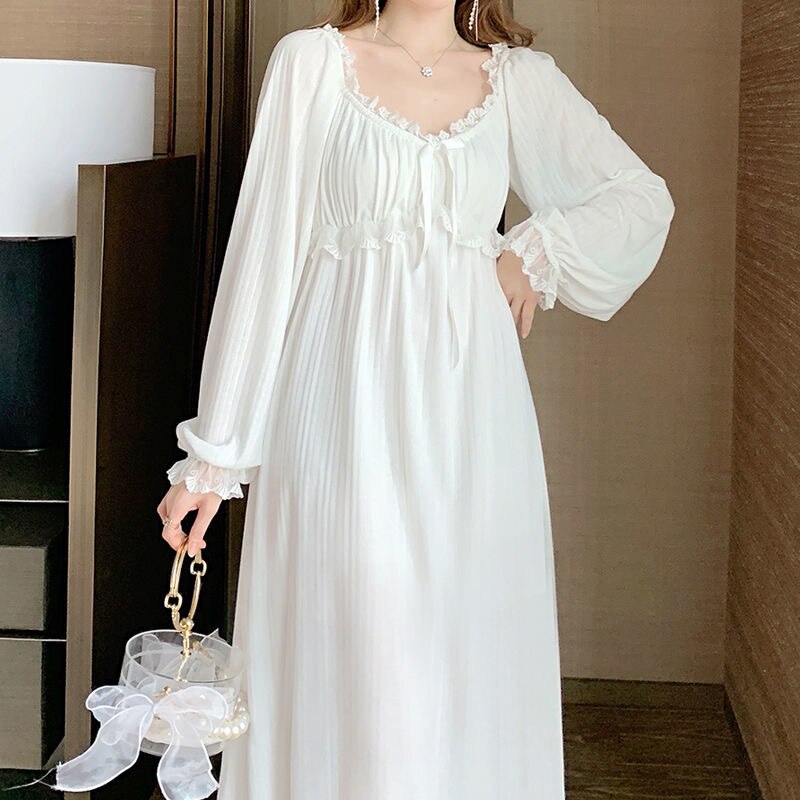 Fdfklak bomuldsnatkjoler til kvinder langærmet natkjole stor størrelse løs hvid natkjole dame& #39 ;s nattøjs natskjorte: Xl