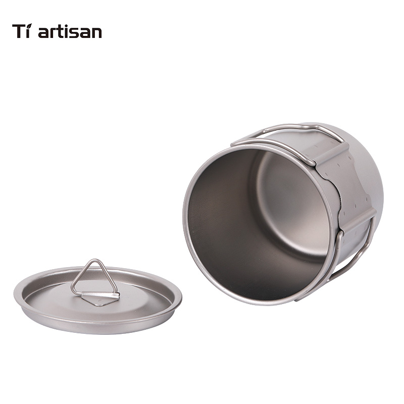 Tiartisan ultralätt titanmugg bärbar camping picknick vattenkopp mugg med vikbart handtag 300ml / 350ml / 550ml / 650ml