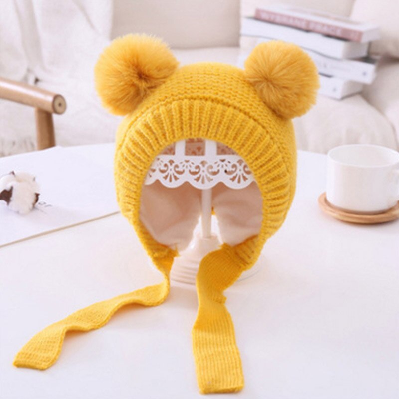 Sombrero liso para bebé, niña y niño, accesorios cálidos para invierno, sombrero de otoño, gorros con orejeras para niño de 2 a 5 años: Amarillo