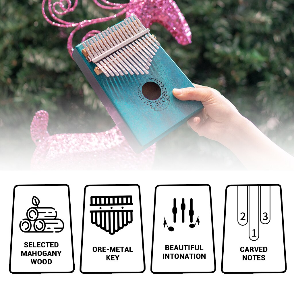NAOMI 17 Keys Kalimba Thumb Piano Bass Mahogany +Steel Keys Durable Children Christmas