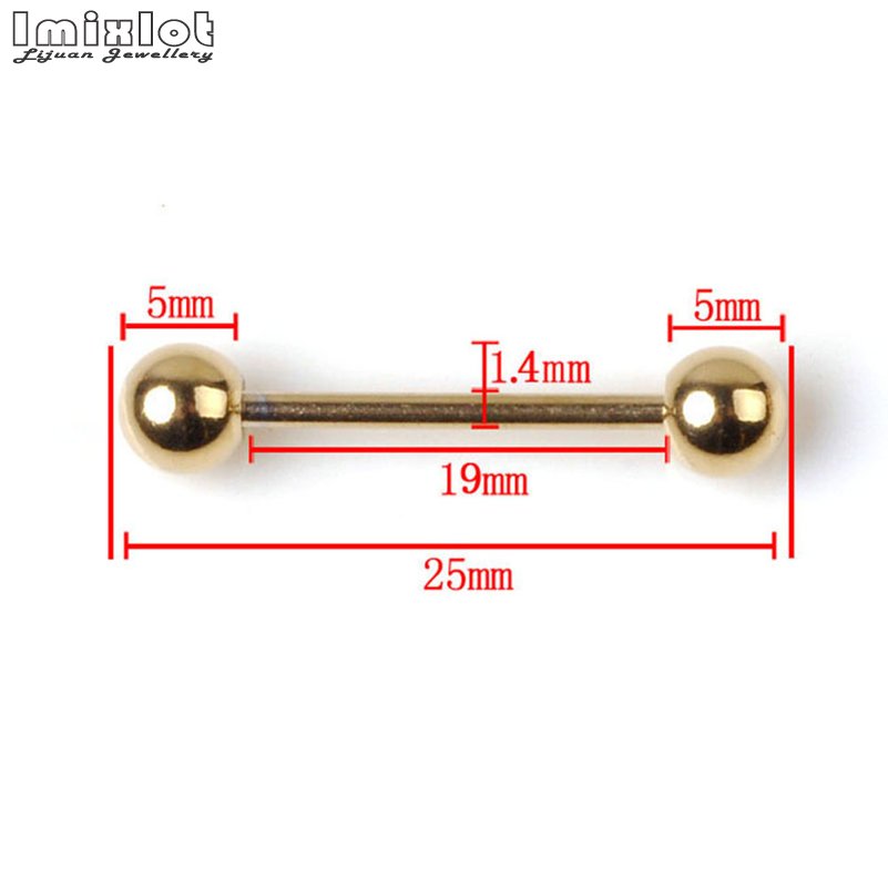 10 stks/partij Rvs Tong Ringen Stud Oor Piercing Sieraden Goud Kleur Barbell Oor Tragus Piercing Oorbel