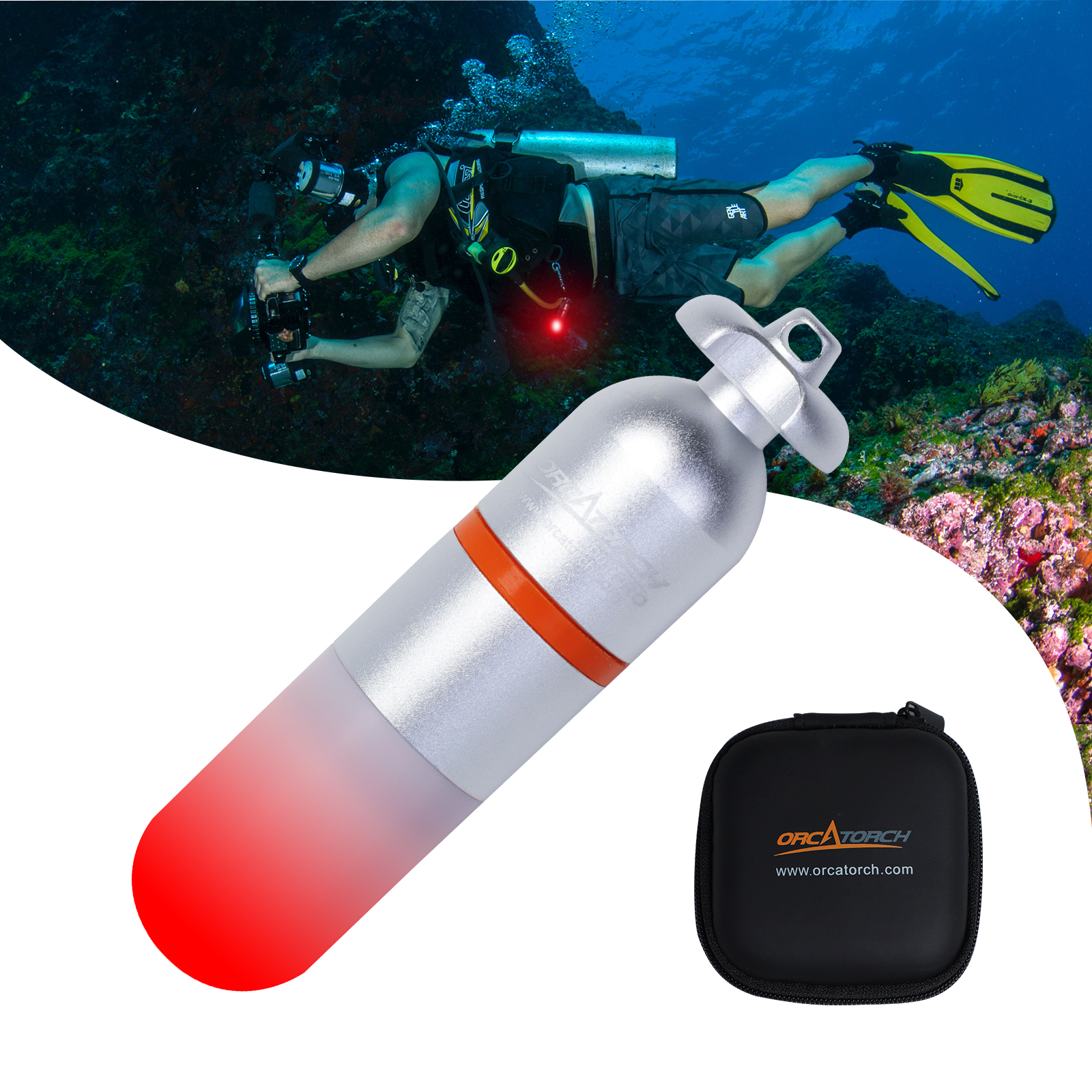 ORCATORCH SD01 PRO buceo estroboscópico baliza Mini tanque brillante luz de señal de buceo linterna subacuática luces intermitentes nocturnas: Rojo