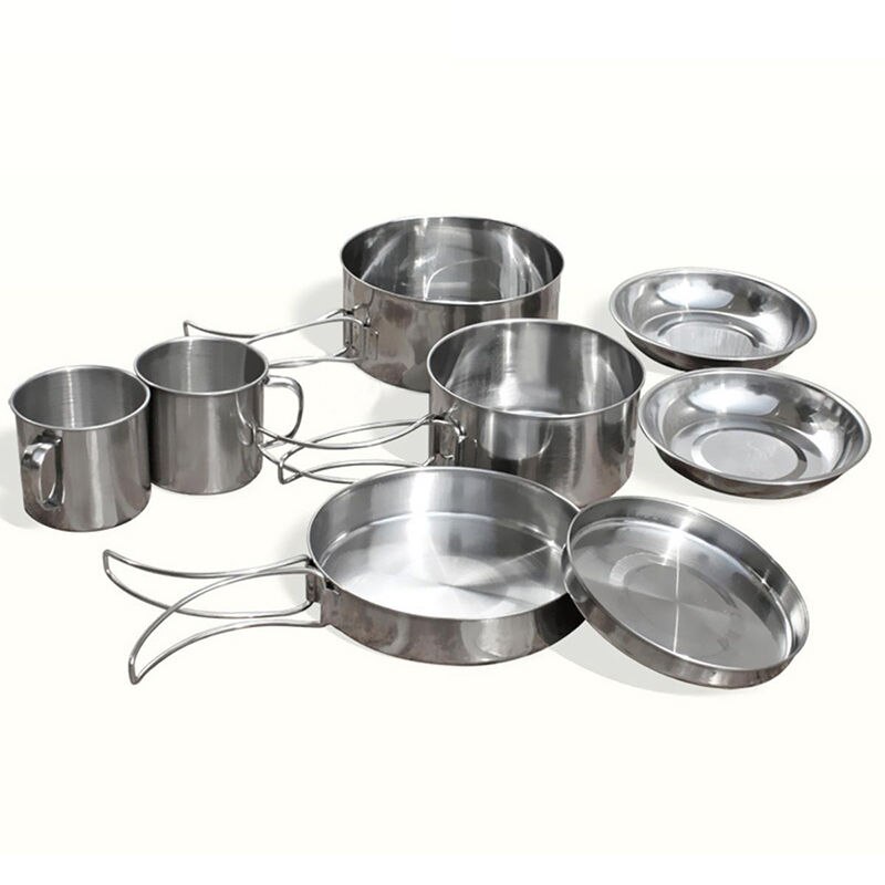 Stainless Steel Cooking Pots Set - Camping Hiking Picnic Garden Barbecue BBQ ... Outdoor Sport Cookware Set