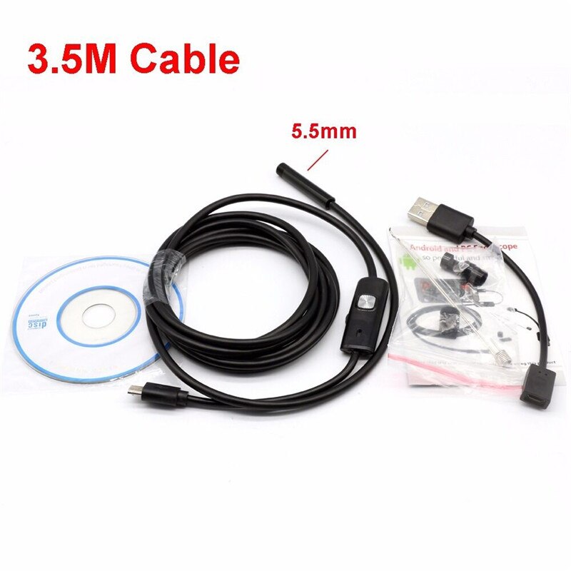 HD USB Android Camera Endoscope IP67 2m 5m Micro Inspection Video Camera Snake Borescope Tube 5.5mm USB Endoscope for Android: 3.5M