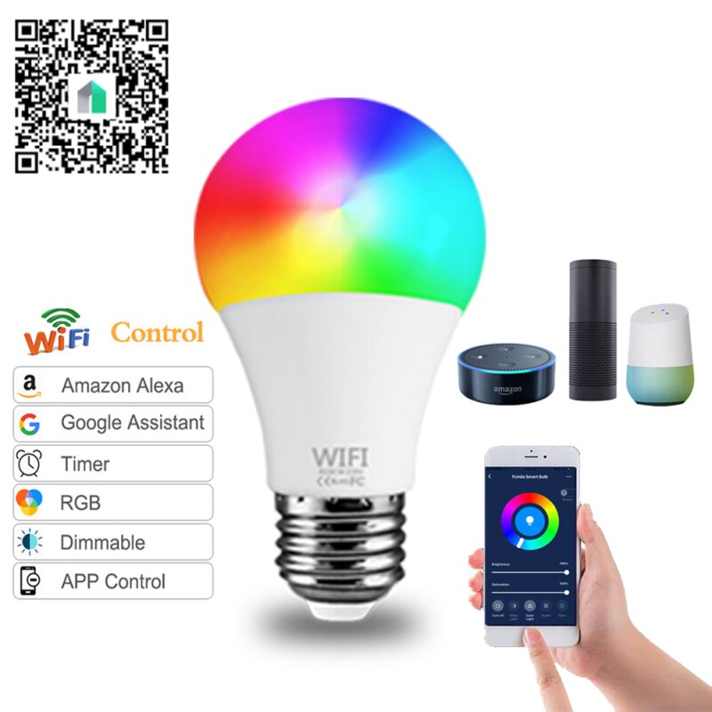 E27/B22 RGB+CCT Smart Bulb Wifi Remote App Control Light For Alexa Google Home Wake Up Smart Lamp Night Light Dimmable Color