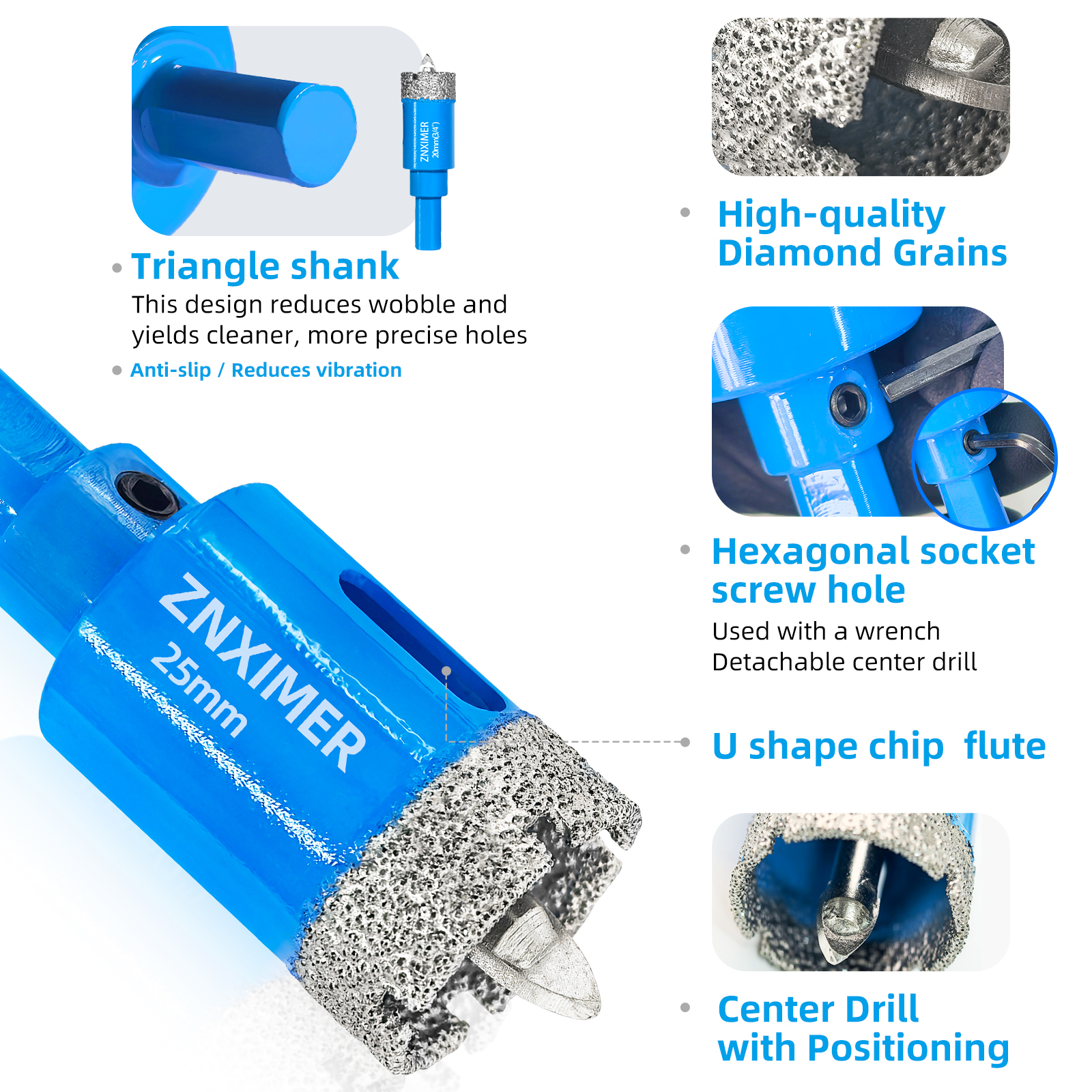 Juego de brocas de diamante de 18-68MM, sierra perforadora para azulejos de cerámica con taladro de posición para vidrio, mármol, granito, piedra, porcelana, 1 Uds.