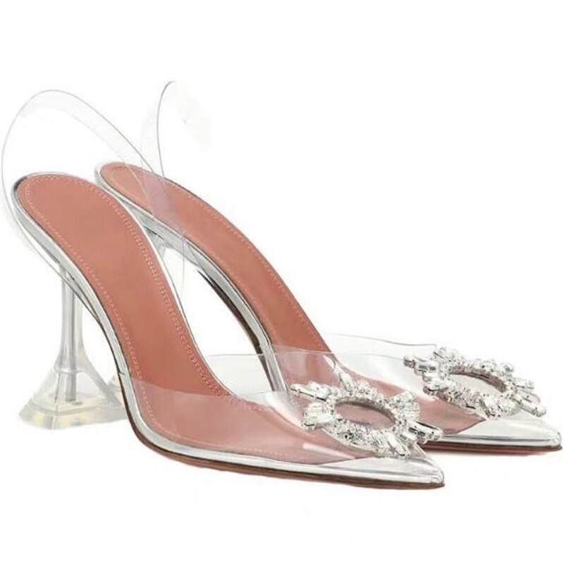 Große größe 43 44 Frauen Pumpt Elegante spitz Strass hoch Fersen Hochzeit Schuhe Kristall Klar mit hohen absätzen Slingback Pumps Sandalen