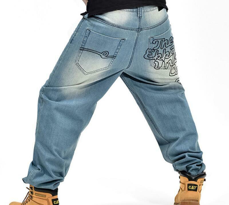 Mens Hip-Hop Jeans Denim Relaxed Baggy Loose Streetwear Pants Trousers Biker Plus Size 30-46