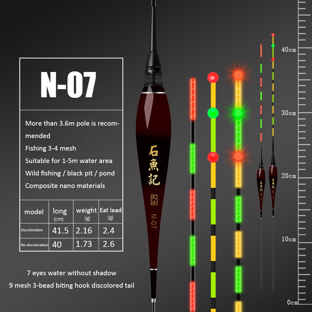 Flotador de pesca eléctrico inteligente, boya luminosa de alta sensibilidad, LED, para pesca nocturna, con cambio de Color,: N07