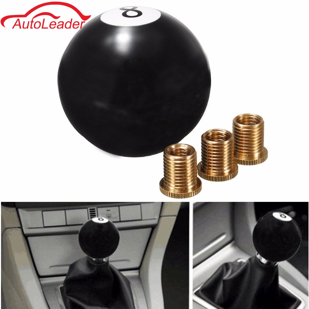 Universal Car Auto Black 8 Ball Gear Shift Shifter Knob W 8mm 10mm 12mm Adapter