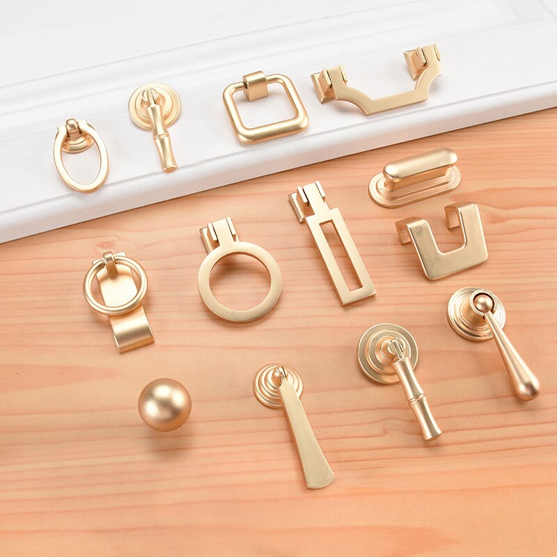 Neue goldene schrank tür schublade verborgen schnalle kupfer draht zeichnung nachahmung kupfer kleiderschrank zink legierung einzigen See griff