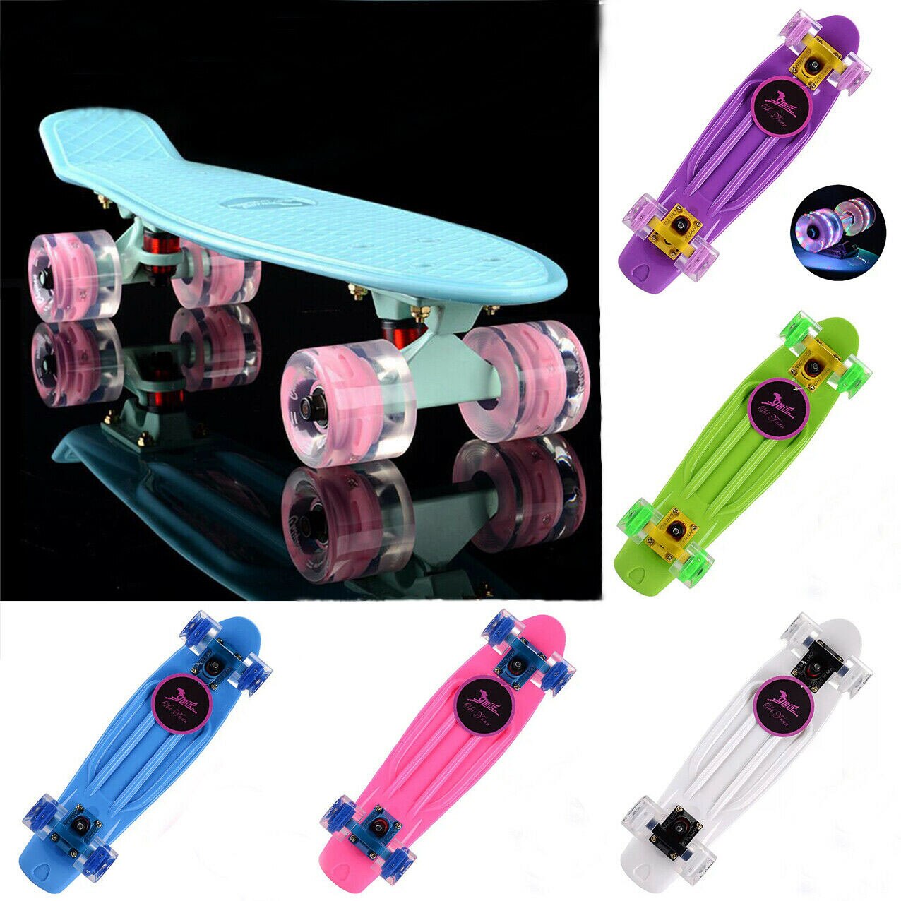 Macarons Kleur Flash Wiel Penny Board Compleet Klaar Om Rit Gloeiende Cruiser Skateboard Mode Single Tilt Mini Vis Boards
