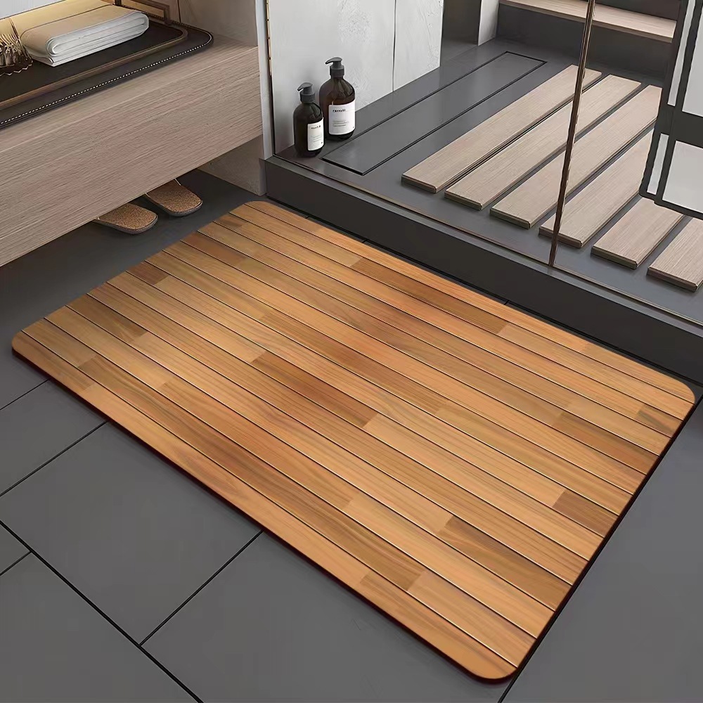 Wood Grains Printed Bathroom Mat, Absorbent Bath Carpets, Toilet Doormat, Floor Rugs, Beside Bathtub, Anti-Slip Pad 40x60: 40x120cm / PURPLE