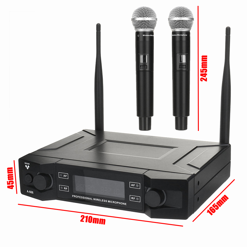 2 Cordless Handheld Mic UHF Frequencies Dynamic Capsule 2 Channels Wireless Microphone for Karaoke System