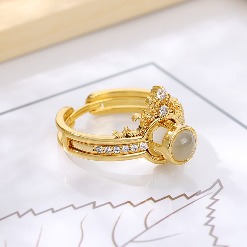 Bague couronne de princesse en or Rose, anneau avec le doigt je t&#39;aime pour femmes, bijoux pour demoiselle d&#39;honneur, langue 100: Gold Color