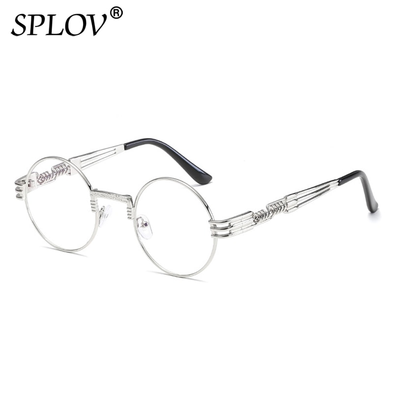 SPLOV Retro Steampunk Round Metal Sunglasses for Men and Women Double Spring Leg Colorful Eyewear UV400: N11 Silver Flat