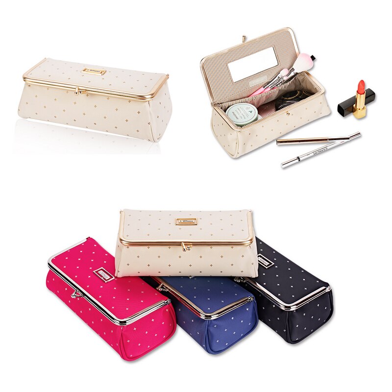 Bolso de maquillaje de a la para mujer con espejo pequeño organizador cosmético de viaje maquillaje lápiz labial pincel Caja de Herramientas caja de almacenamiento