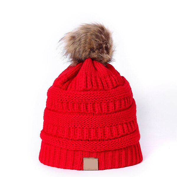 Knitted Beanie Winter Hat Adult Children Fall Thick And Warm And Bonnet Skullies Beanie Soft Knitted With Tag: Red / Adult