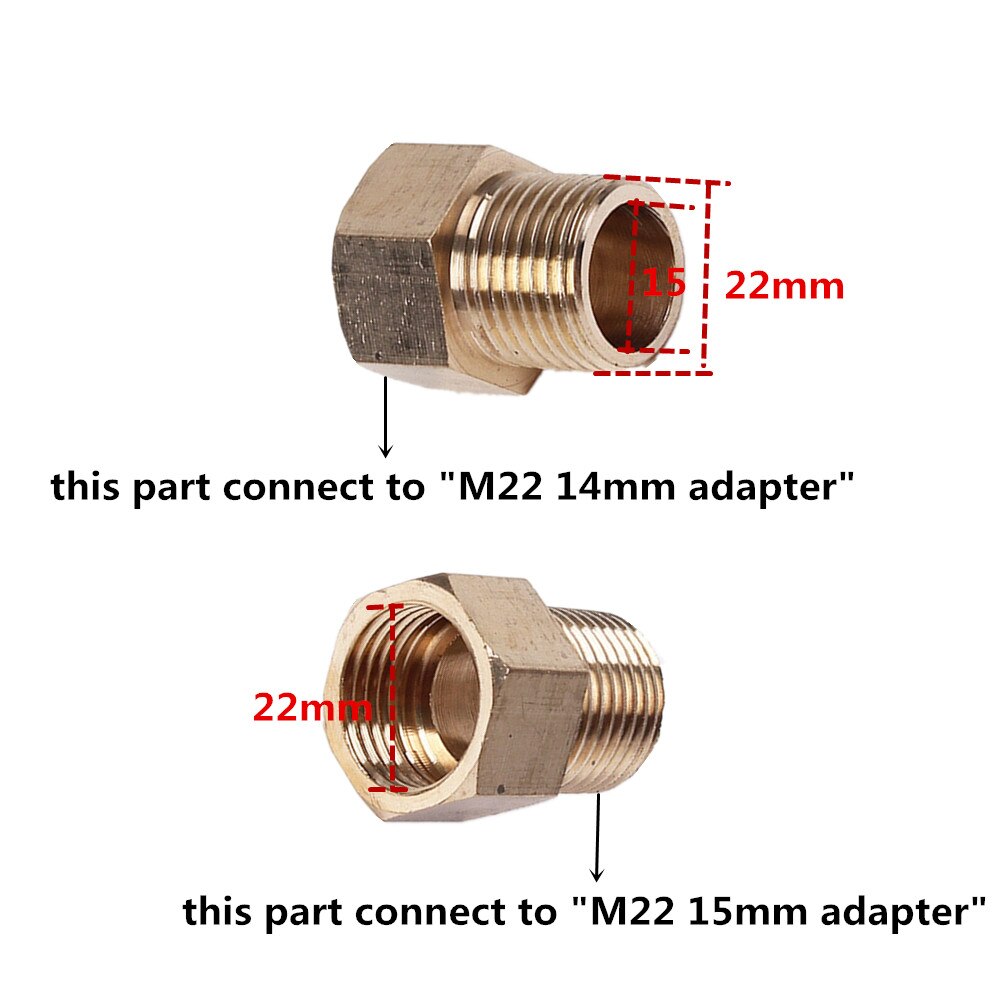 Messing højtryksrenser kobling  m22 diameter 15mm han til  m22 14mm indvendig gevind konnektor indvendig gevind slange rør adaptere