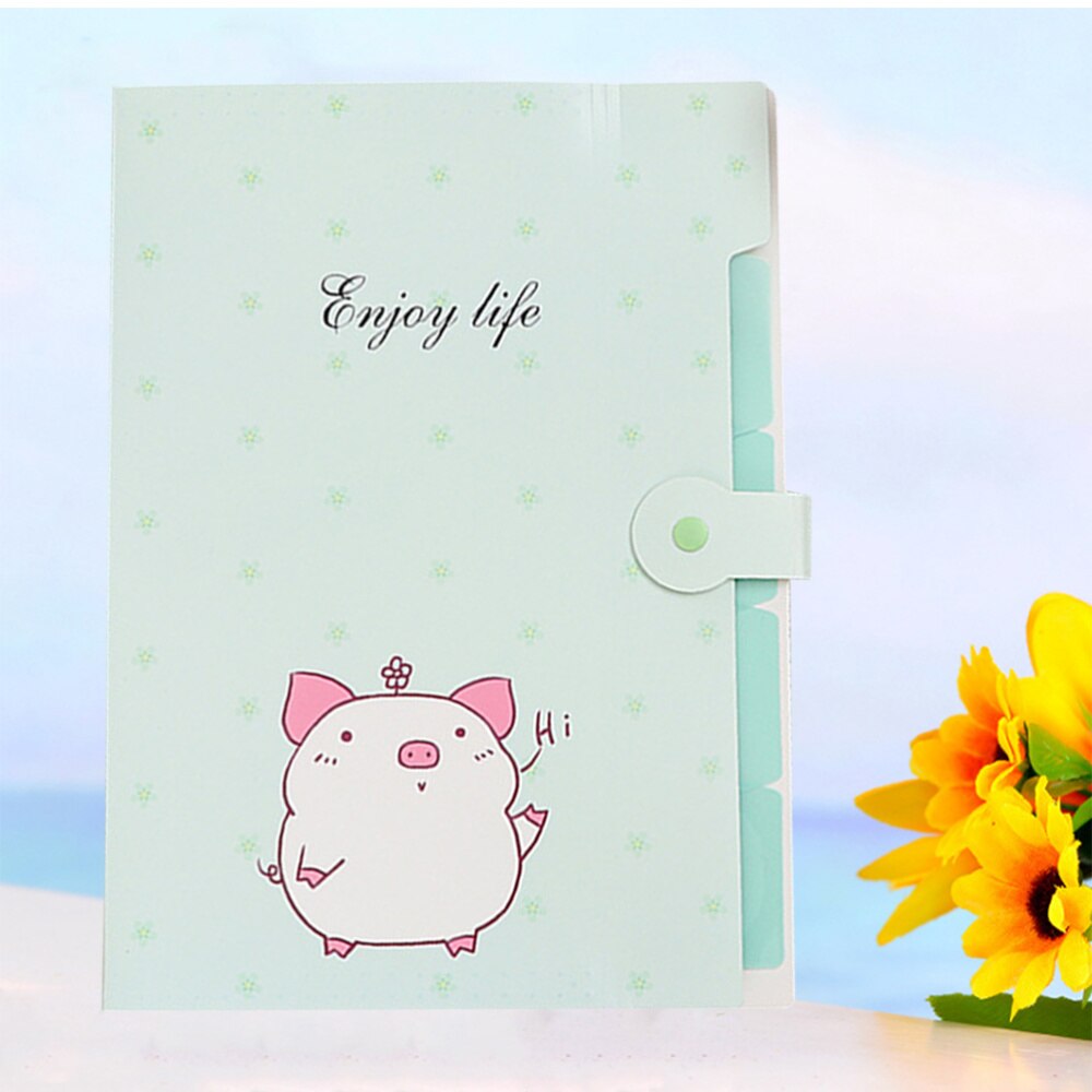 A4 Expanding File Folder Cartoon Document Holder Organ Package Storage Folder for Students Office Supplies (Green)