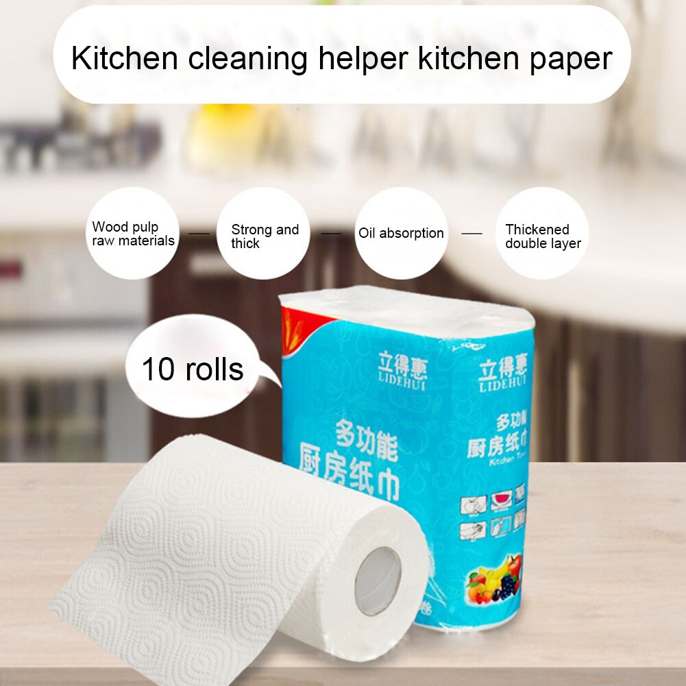 Kitchen 10 Rolls Disposable Cleaning Cloth Paper Dishcloth Cleaning Towel High Water Absorbency Wiping Scouring Pad