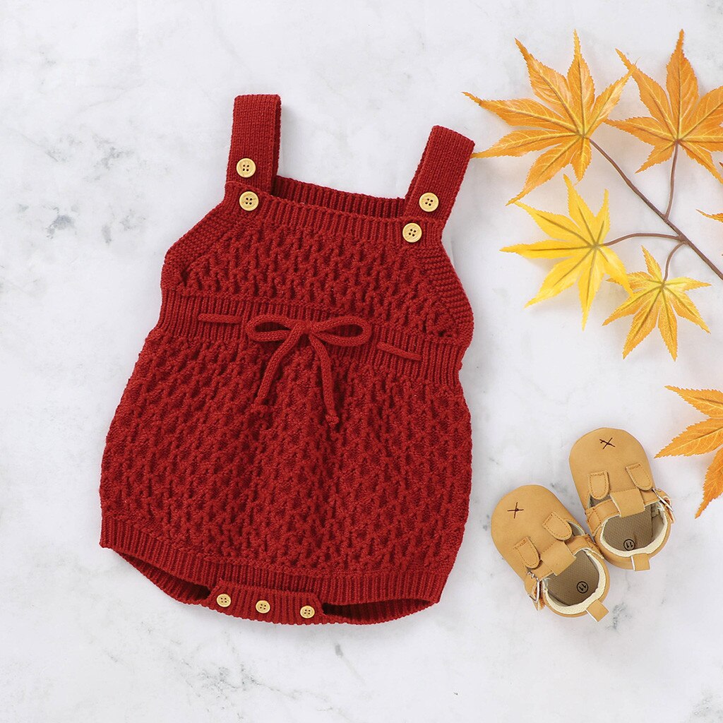 Tricot chandails body pour bébé couleur unie sans manches hiver tricot barboteuse fille garçons bouton tricot chandails combinaison: Red / 70 0-6 M