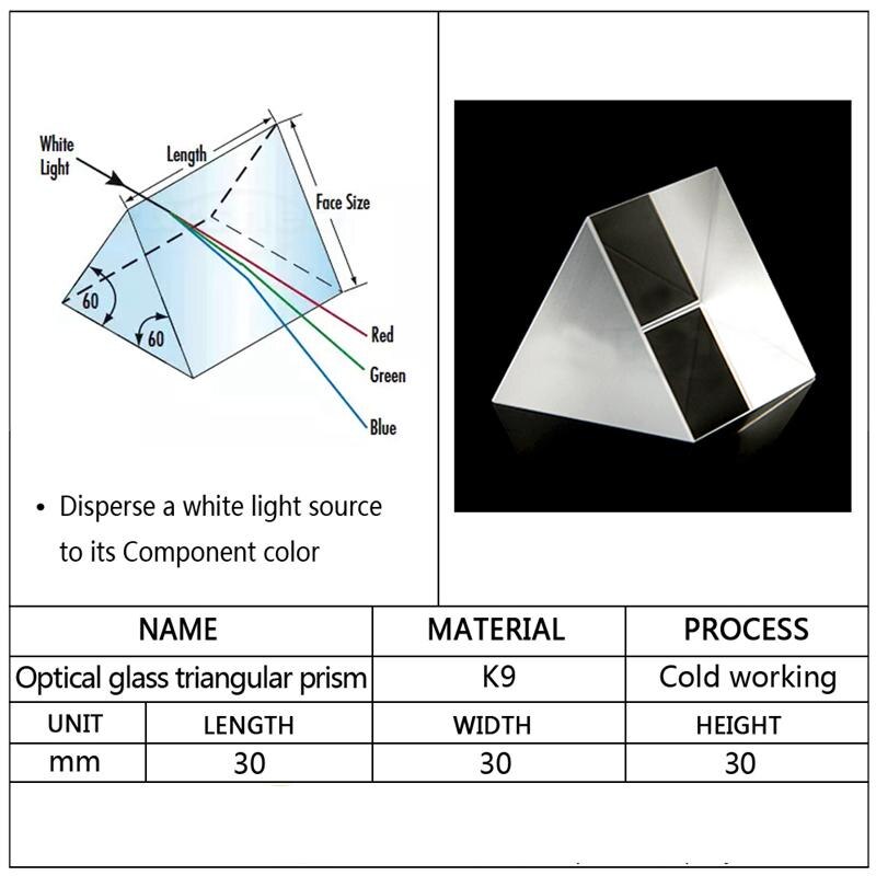 30x30x30mm Optical Glass Prisms Equilateral Triangle Right Angle K9 Prisms Lens Medicine
